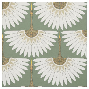 Art Deco Kraniche Valley Green Stoff