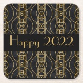 Art-Deco-Kreise - Happy 2022 Rechteckiger Pappuntersetzer (Vorderseite)