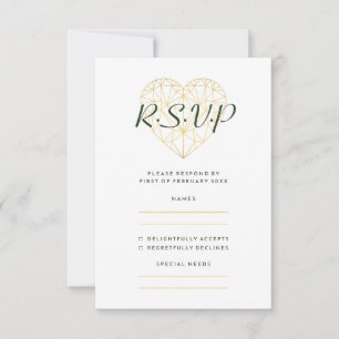 Art Deco Kristallherz Schrift Hochzeit RSVP Karte