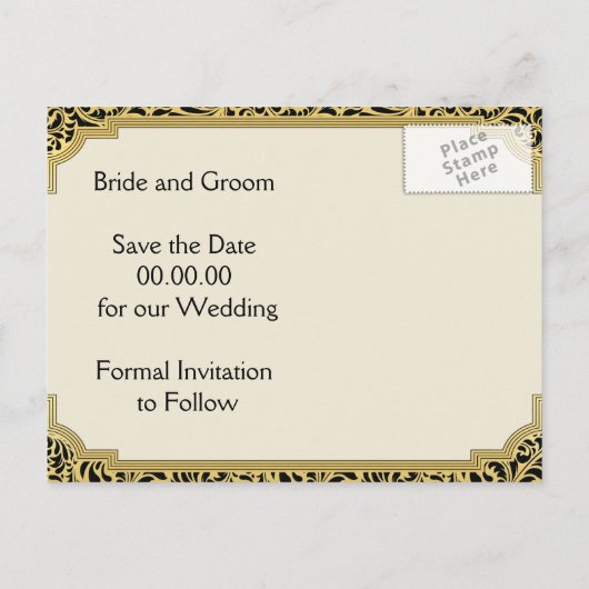 Art Deco Kronleuchter Hochzeit Sichern Sie das Dat Ankündigungspostkarte (Rückseite)