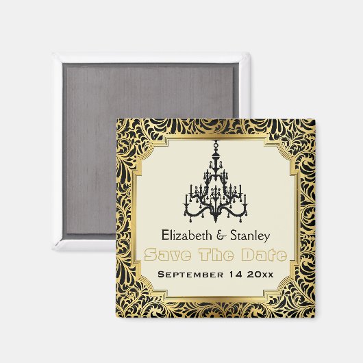 Art Deco Kronleuchter Hochzeit Sichern Sie das Dat Magnet (Vorderseite/Rückseite)