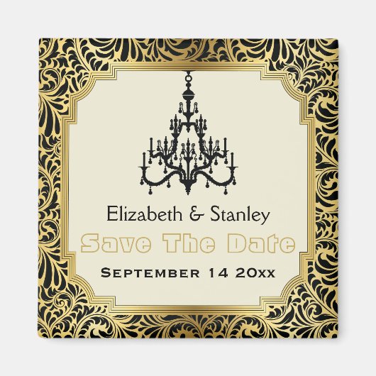 Art Deco Kronleuchter Hochzeit Sichern Sie das Dat Magnet (Vorne)