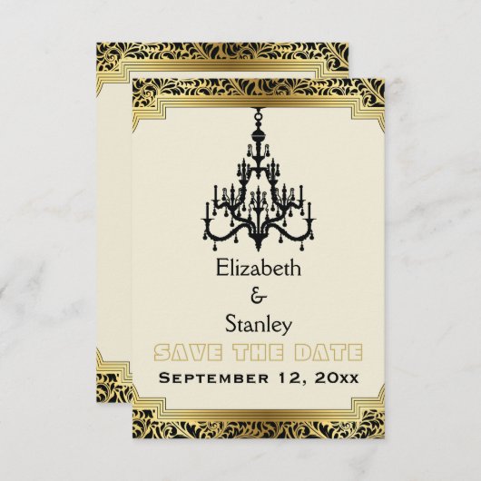 Art Deco Kronleuchter Hochzeit Sichern Sie das Dat Save The Date (Vorne/Hinten)