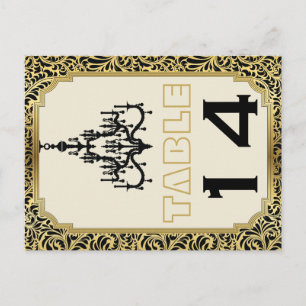 Art Deco Kronleuchter schwarz, gold Tischzahl Postkarte