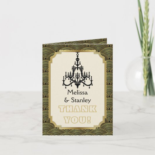 Art Deco Kronleuchter schwarz, goldene Hochzeit Da Dankeskarte (Vorderseite)