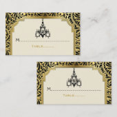 Art Deco Kronleuchter schwarz, goldene Hochzeitsge Platzkarte (Vorne/Hinten)