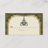 Art Deco Kronleuchter schwarz, goldene Hochzeitsge Platzkarte (Rückseite)