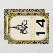 Art Deco Kronleuchter schwarz, goldene Tischnummer (Vorne/Hinten)