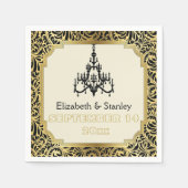 Art-Deco-Kronleuchter schwarz, goldfarbene Damast  Serviette (Vorderseite)