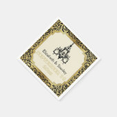 Art-Deco-Kronleuchter schwarz, goldfarbene Damast  Serviette (Ecke)