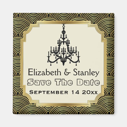 Art Deco Kronleuchter seigaiha Hochzeit Retten Sie Magnet (Vorne)