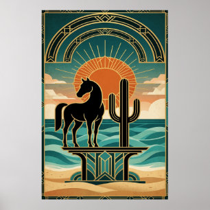 Art Deco Kubistische Frau Himmels-Sonnenstrahl Gol Poster