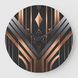 Art Deco Kupfer- und Silber geometrisches Design Große Wanduhr
