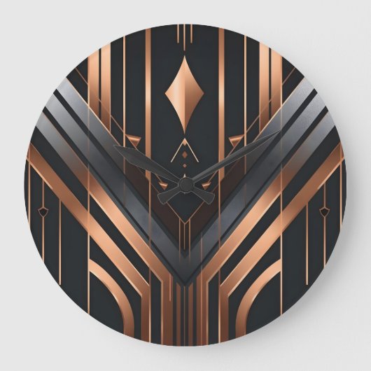 Art Deco Kupfer- und Silber geometrisches Design Große Wanduhr (Vorderseite)