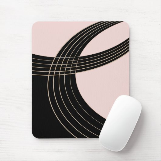 Art-Deco-Kurven in Schwarz und Rosa mit Monogramm Mousepad (Mit Mouse)