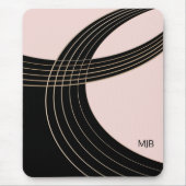 Art-Deco-Kurven in Schwarz und Rosa mit Monogramm Mousepad (Vorne)