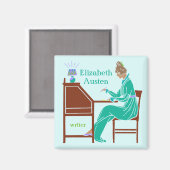 Art Deco Lady Author am Schreibtisch in Aquamarin Magnet (Vorderseite/Rückseite)