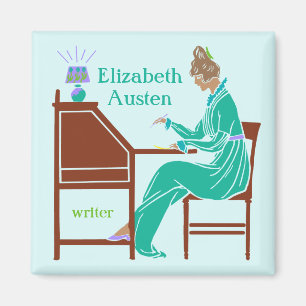 Art Deco Lady Author am Schreibtisch in Aquamarin Magnet