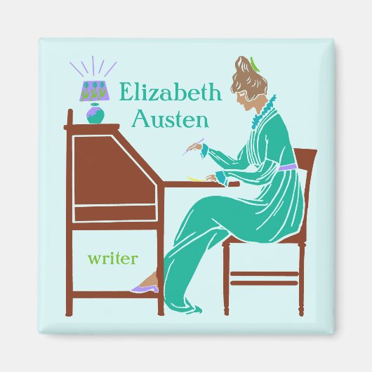 Art Deco Lady Author am Schreibtisch in Aquamarin Magnet (Vorne)