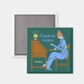 Art Deco Lady Author am Schreibtisch in blau Magnet (Vorderseite/Rückseite)