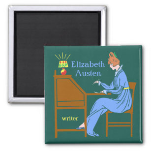 Art Deco Lady Author am Schreibtisch in blau Magnet