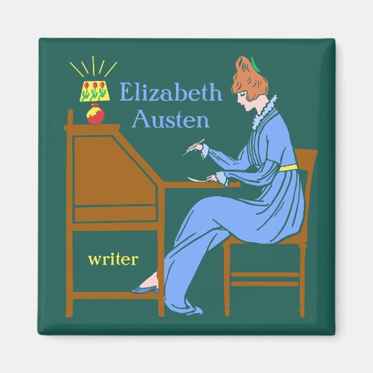 Art Deco Lady Author am Schreibtisch in blau Magnet (Vorne)