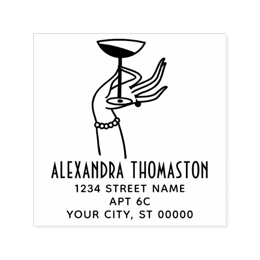 Art Deco Lady Hand Holding Champagner Glasadresse Permastempel (Design)