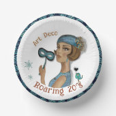 Art Deco Lady mit Blume weiß Pappteller (Vorderseite)