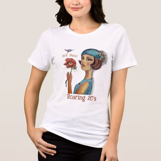 Art Deco Lady mit Blume weiß Tri-Blend Shirt (Vorderseite)