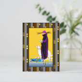 Art Deco Lady mit Hund Postkarte (Stehend Vorderseite)