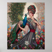 Art Deco Lady mit Peacock Poster (Vorne)