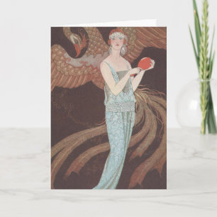Art Deco Lady – Standing in front of the bird. Feiertagskarte