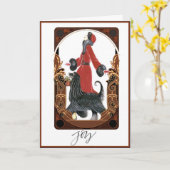 Art Deco Lady Walking Dog Weihnachtskarte Karte (Gelbe Blume)