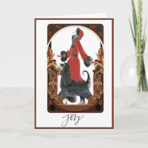 Art Deco Lady Walking Dog Weihnachtskarte