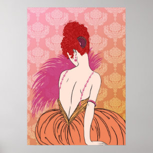 Art Deco Lady with Damask - BIANCA: Melon Melange Poster