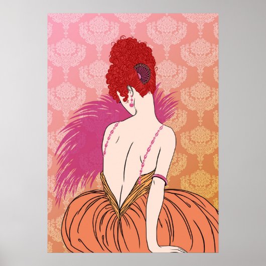 Art Deco Lady with Damask - BIANCA: Melon Melange Poster (Vorne)