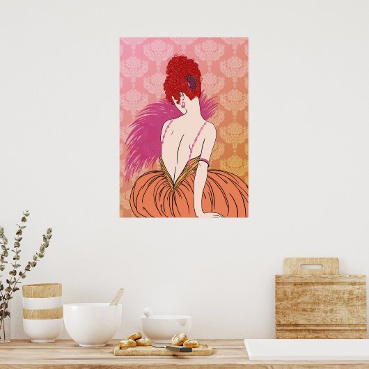 Art Deco Lady with Damask - BIANCA: Melon Melange Poster (Küche)