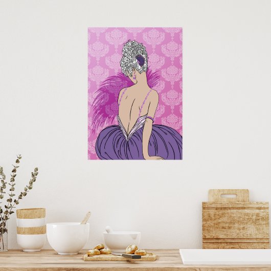Art Deco Lady with Damask - BIANCA: Pariser Pflaum Poster (Küche)
