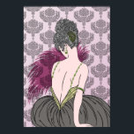 Art Deco Lady with Damask - BIANCA: Tea Time Poster<br><div class="desc">Our beautiful Bianca is dressed in a full skirt and her top has straps consisting of strands of jewels. She holds a fan of feathers and is seated against a backdrop of rich damask. Bianca's hair is a mass of curls in a fabulous updo, held in place with a fan-shaped...</div>