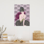 Art Deco Lady with Damask - BIANCA: Tea Time Poster (Küche)