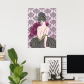 Art Deco Lady with Damask - BIANCA: Tea Time Poster (Heimbüro)