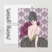 Art Deco Lady with Damask - BIANCA: Teezeit Postkarte (Vorne/Hinten)