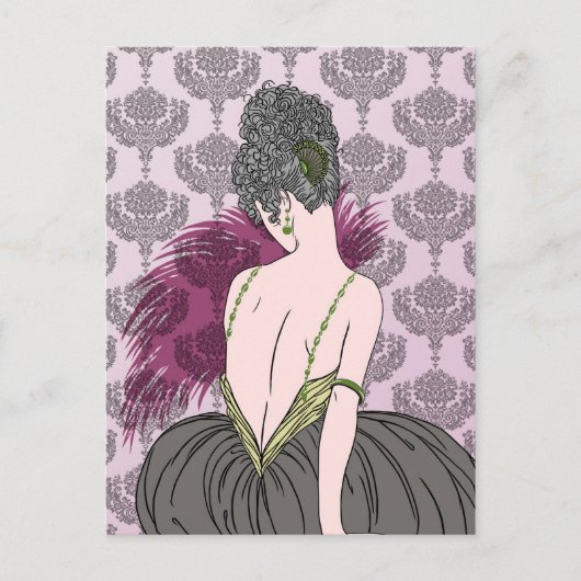 Art Deco Lady with Damask - BIANCA: Teezeit Postkarte (Vorderseite)