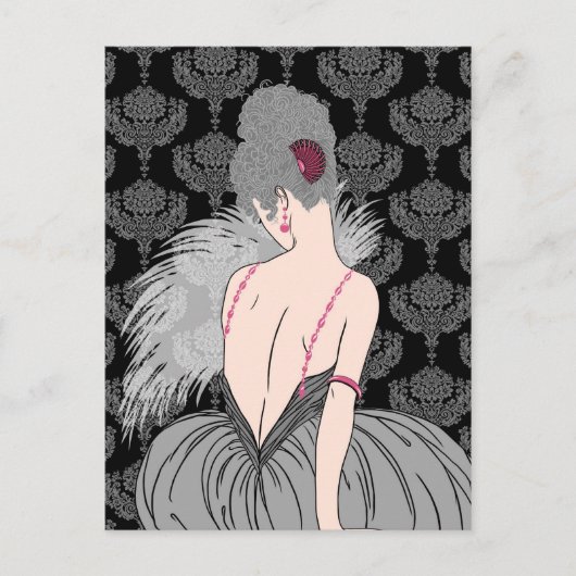 Art Deco Lady with Damask - BIANCA: Winter Grays Postkarte (Vorderseite)