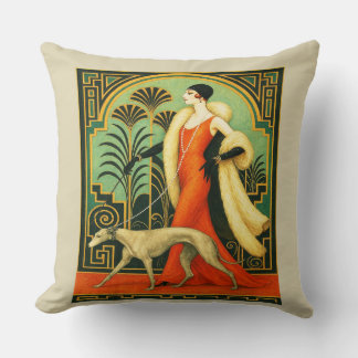 Art Deco Lady with Dog  Kissen