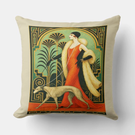 Art Deco Lady with Dog  Kissen (Vorderseite)