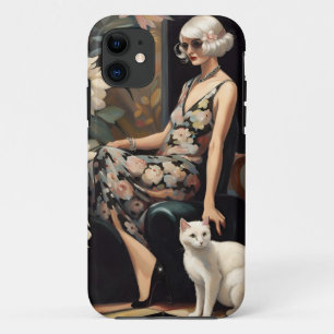 Art Deco, Lady with Floral Dress and Cat, Gatsby Case-Mate iPhone Hülle