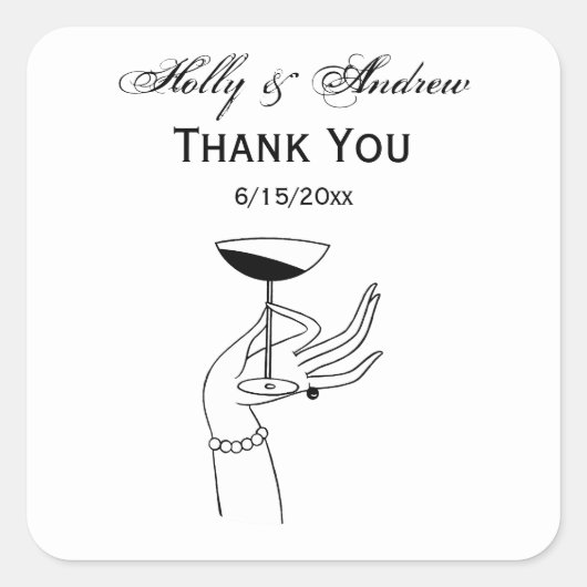 Art Deco Lady's Hand Holding Champagne Glass Quadratischer Aufkleber (Vorderseite)
