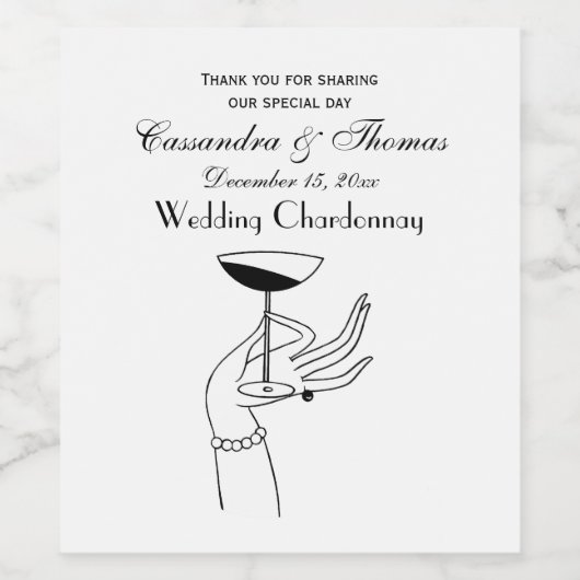 Art Deco Lady's Hand Holding Sparkling Weinglas Weinetikett (Einzelnes Label)
