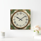 Art Deco Leafs Quadratische Wanduhr (Zuhause)